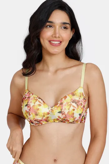 Buy Zivame Bohemian Blooms Padded Non Wired 3/4Th Coverage T-Shirt Bra - Snapdragon