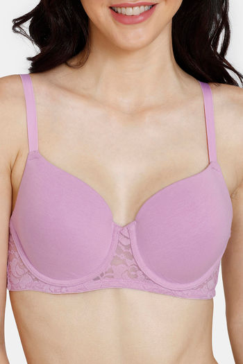 Buy Zivame Padded Wired 3/4th Coverage T-Shirt Bra - Violet Tulle