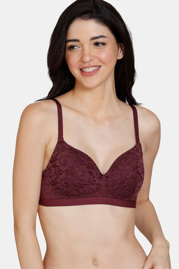 Buy Zivame Beautiful Basics Padded Non Wired 3/4th Coverage Lace Bra - Fig