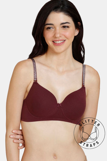 Buy Zivame Beautiful Basics Glitter Straps Padded Non Wired 3/4th Coverage T-Shirt Bra - Fig