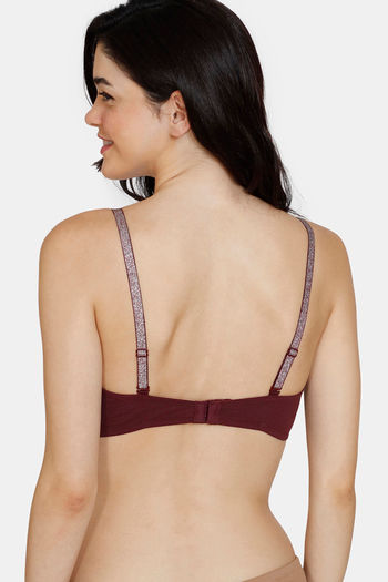 Buy Zivame Beautiful Basics Glitter Straps Padded Non Wired 3/4th Coverage T -Shirt Bra - Fig at Rs.448 online