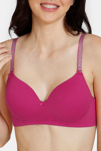 Buy Zivame Beautiful Basics Glitter Straps Padded Non Wired 3/4th Coverage  T-Shirt Bra - Virtual Pink at Rs.448 online