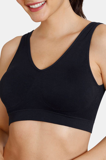 Buy Zivame Beautiful Basics Double Layered Non Wired Full Coverage Slip-On  Bra - Black at Rs.452 online