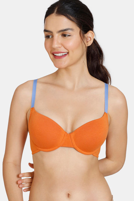 Zivame Hand Drawn Push-Up Wired Medium Coverage Bra With Hipster Panty -  Apricot