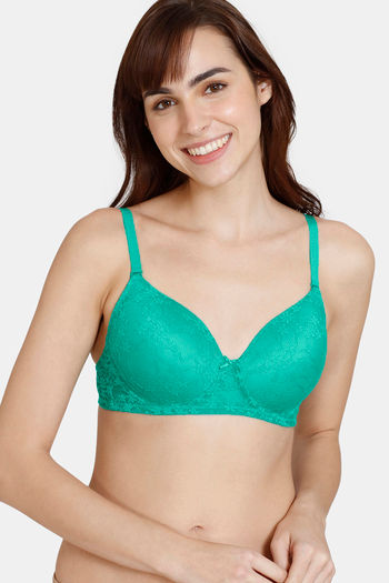 Retaliate clumsy chat Buy Zivame Beautiful Basics Padded Non Wired 3/4th Coverage Lace Bra -  Spectra Green at Rs.895 online | Bra online
