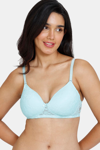 Buy Zivame Beautiful Basics Padded Non Wired 3/4th Coverage Lace Bra - Tanager Turquoise