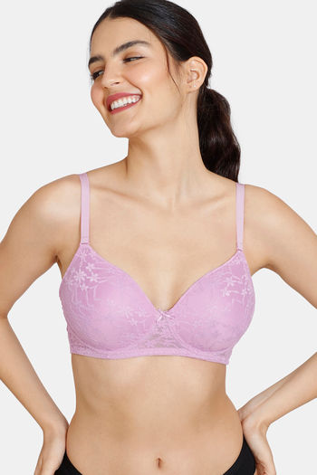Buy Zivame Padded Non Wired 3/4th Coverage Lace Bra - Violet Tulle
