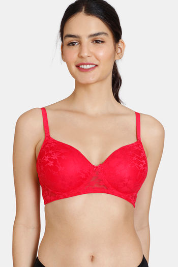 Buy Zivame Beautiful Basics Padded Non Wired 3/4th Coverage Lace Bra - Virtual Pink