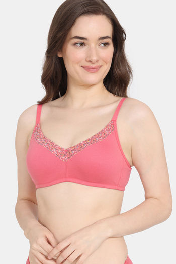  Womens Bra Plus Size Full Coverage Wirefree Non-Padded  Cotton Stretchy 40DDD Pink