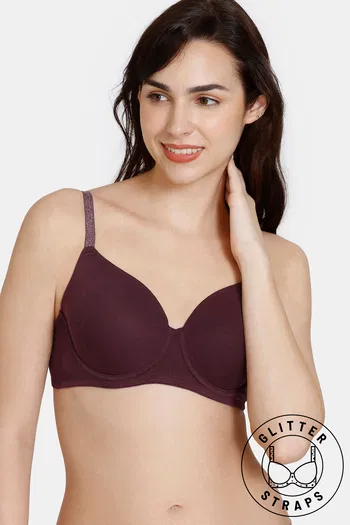 Buy Zivame Glitter Straps Beautiful Basics Padded Wired 3/4th Coverage  T-Shirt Bra - Fig at Rs.716 online
