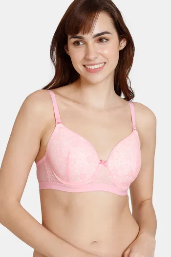 Buy Zivame Beautiful Basics Padded Wired 3/4th Coverage Lace Bra - Prism Pink
