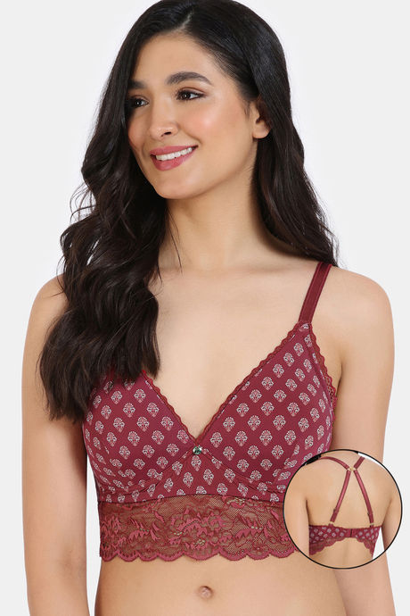 Buy Zivame X Monisha Jaising Padded Non Wired Medium Coverage Lace Bra -  Maroon Print at Rs.1995 online