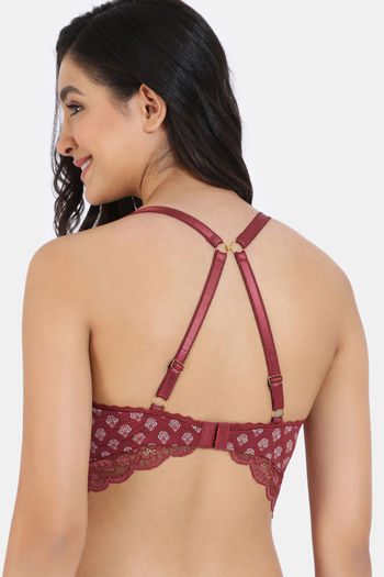 Buy Zivame Sensuous Single Layered Non Wired Low Coverage Lace Bra-Apricot  Illusion Maroon at Rs.1495 online