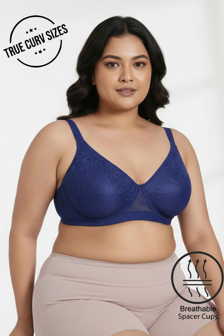 Zivame True Curv Lightly Lined Wired High 3/4Th Coverage Super Support - Navy Peony