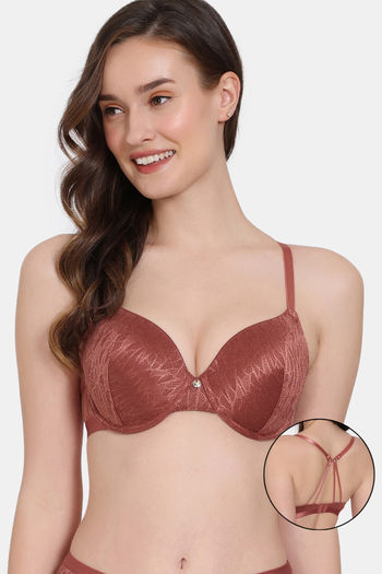 Buy Zivame Coral Glaze Padded Wired 3/4th Coverage Lace Bra - Cinnabar