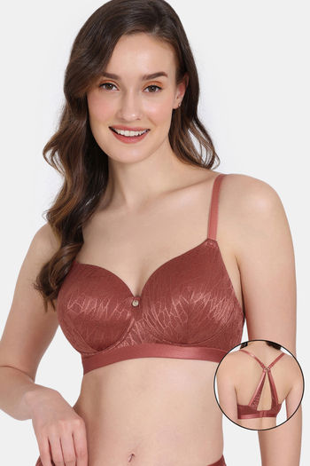 Buy Zivame Coral Glaze Padded Non-Wired 3/4th Coverage Lace Bra - Cinnabar