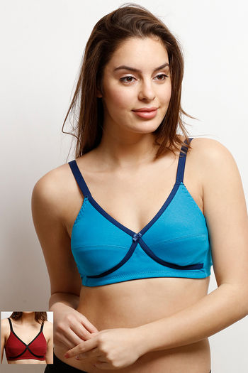 Buy Rosaline All Day Double Layered Non Wired Full Coverage Bra-Blue N  Maroon at Rs.598 online