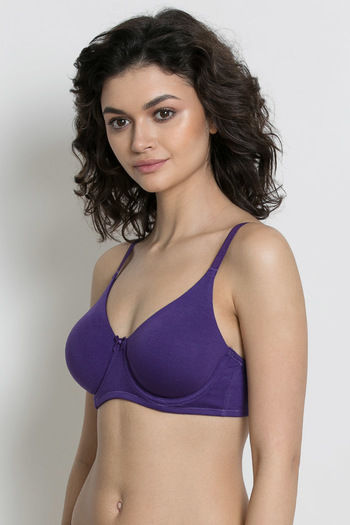 Buy Zivame Mio Amore Double Layered Regular Wired Full Coverage Super Support  Bra With Bikini Panty - Purple Print at Rs.807 online