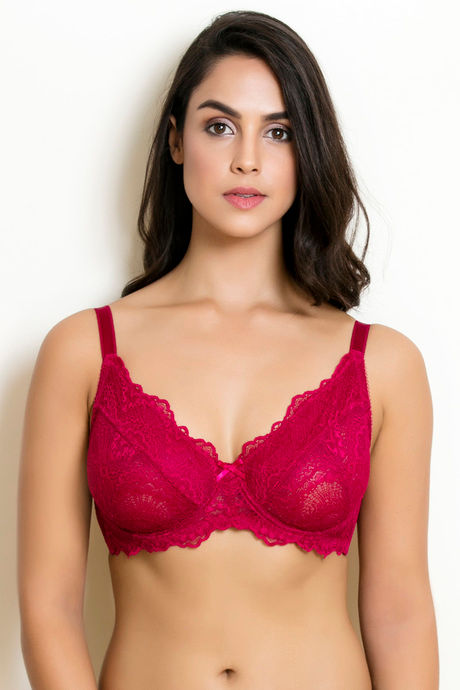 Buy Zivame Lace Trim Double Layered Light Weight Sleep Bra-Coral Pink at  Rs.495 online