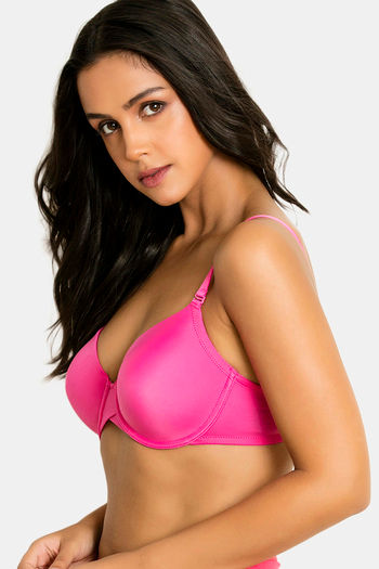 Zivame Beautiful Basics Padded Wired 3/4th Coverage T-Shirt Bra - Fuchsia  Purple