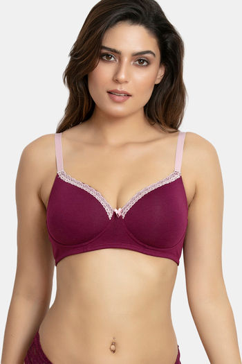 Buy Zivame Padded Non Wired 3/4th Coverage Bra - Purple Potion at