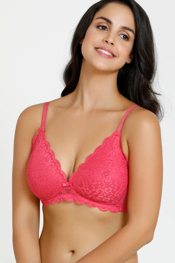 Zivame Vintage Lace Padded Non Wired 3/4th Coverage Lace Bra - Carmine