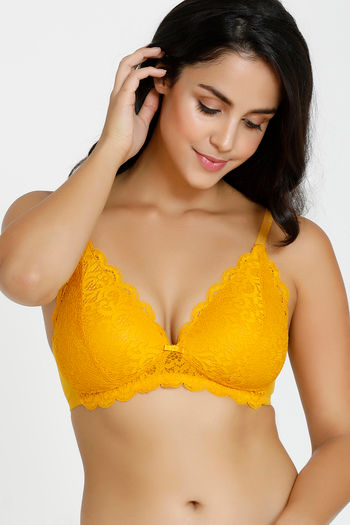 Zivame Vintage Lace Padded Non Wired 3/4th Coverage Lace Bra - Golden Yellow