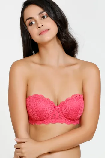 Buy Zivame Vintage Lace Padded Wired 3/4th Coverage Strapless Bra - Carmine  at Rs.720 online