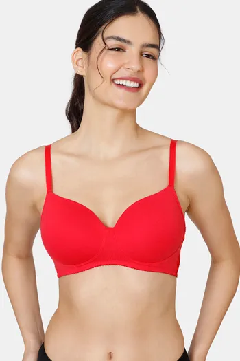 Buy Zivame Padded Non Wired 3/4th Coverage T-Shirt Bra - Chinese Red2