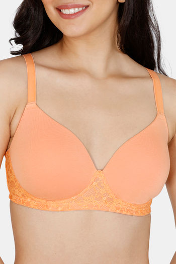 Buy Zivame Padded Non Wired 3/4th Coverage T-Shirt Bra - Cantaloupe at Rs.632  online