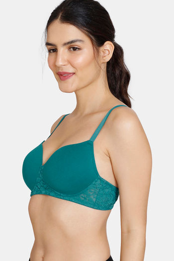 Buy Zivame Beautiful Basics Padded Non Wired 3/4th Coverage Lace Bra -  Tanager Turquoise at Rs.448 online