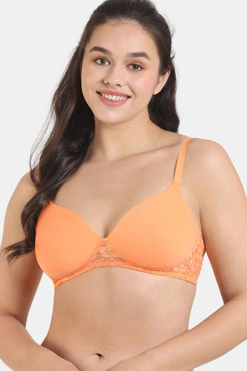 Zivame Padded Non Wired 3/4Th Coverage Lace Bra - Mock Orange