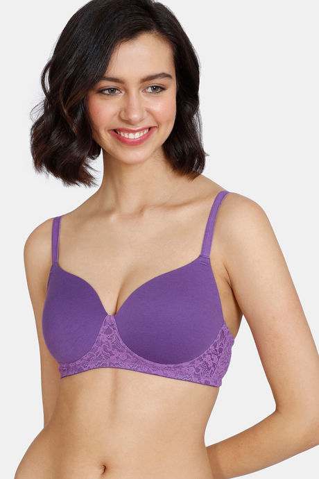 Zivame Fashion Print Padded Wired 3/4th Coverage T-Shirt Bra-Beetroot Purple