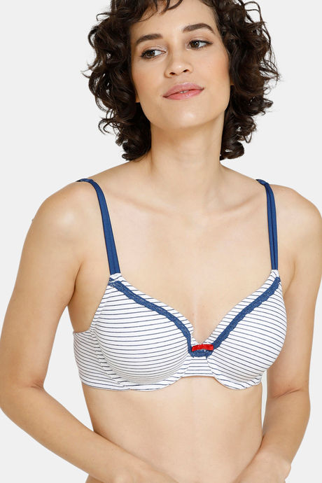Zivame Striped Padded Wired 3/4th Coverage T-Shirt Bra - White