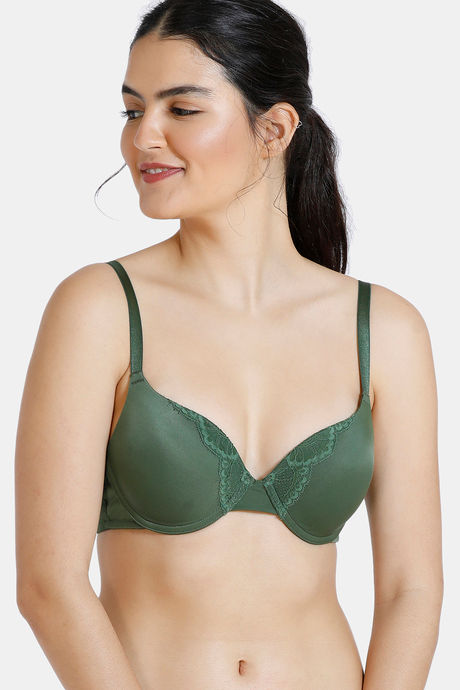 Buy Zivame Women's Cotton Wired Casual Full-Coverage Bra  (ZI101PFASH0BLUE0034A_Green at