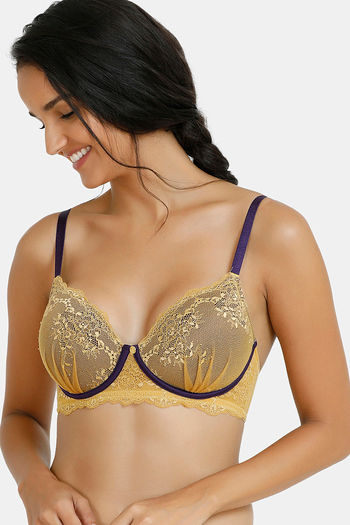 Buy Zivame Sensual Stir Padded Non Wired 3/4th Coverage Lace Bra-Honey Mustard