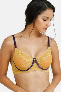 Buy Zivame Sensual Stir Double Layered Wired 3/4th Coverage Lace Bra-Honey Mustard