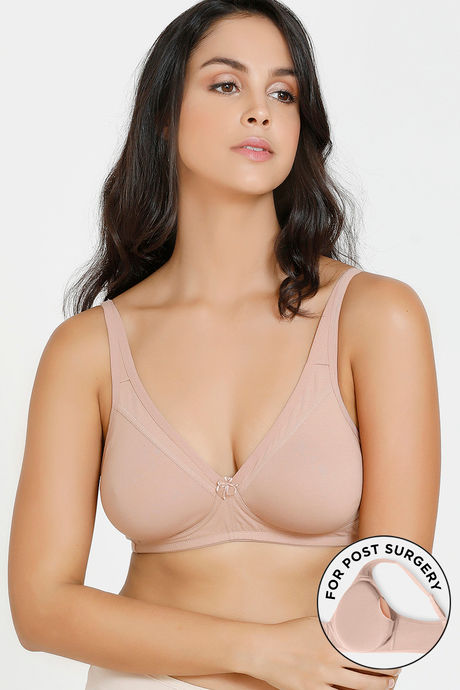 Zivame Double Layered Non Wired Full Coverage Post Breast Surgery Bra - Skin