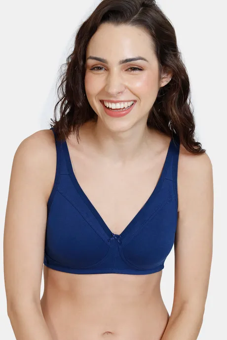 Zivame Double Layered Non Wired Full Coverage Mastectomy Bra - Blue Depth