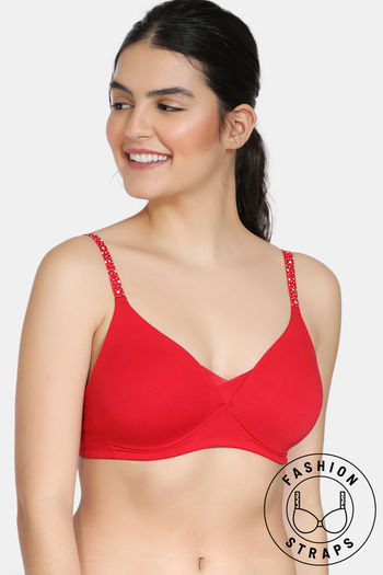 Buy Zivame Star Strap Padded Non Wired 3/4th Coverage T-Shirt Bra - Barbados Cherry