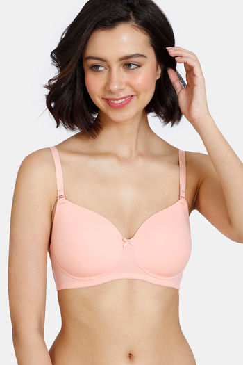 Buy Zivame Beautiful Basics Padded Non Wired 3/4th Coverage T-Shirt Bra - Peach Pearl