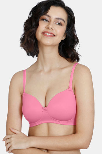 Buy Zivame Beautiful Basics Padded Non Wired 3/4th Coverage T-Shirt Bra - Pink Cosmos