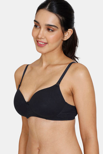 BLACK DOUBLE STRAP PADDED NON WIRED 3/4TH COVERAGE T-SHIRT BRA – AAVOW