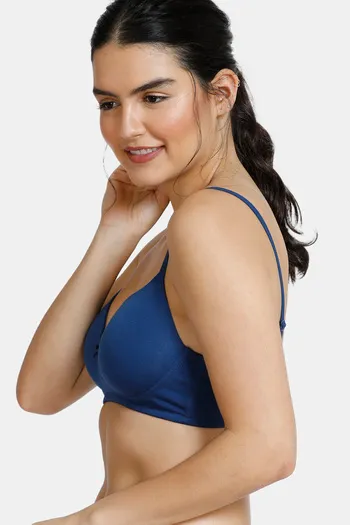 Penny by Zivame Women's Cotton Elastane Padded Non-Wired Casual 3/4Th  Coverage T-Shirt Bra (PY1022FASHABLUE0038C_Blue_38C)