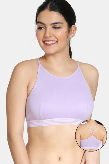 Zivame Pointelle Double Layered Non-Wired Full Coverage Bralette - Lavender