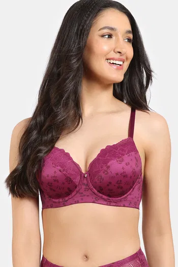 Buy Zivame Rose Blush Vows Padded Wired 3/4Th Coverage Lace Bra - Rhododendron