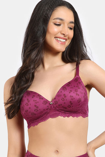 Buy Zivame Rose Blush Vows Padded Wired 3/4Th Coverage Lace Bra - Rhododendron
