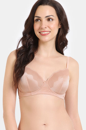 Buy Zivame Shimmer Wave Padded Non Wired 3/4Th Coverage Lace Bra - Skin