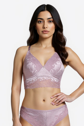Buy Zivame Celeste & Rose Padded Non-Wired 3/4Th Coverage Lace Bra - Elderberry