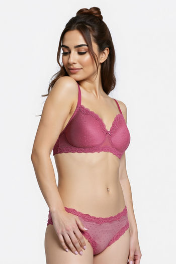 Buy Zivame Coquette Blush Padded Non Wired 3/4Th Coverage Lace Bra - Malaga